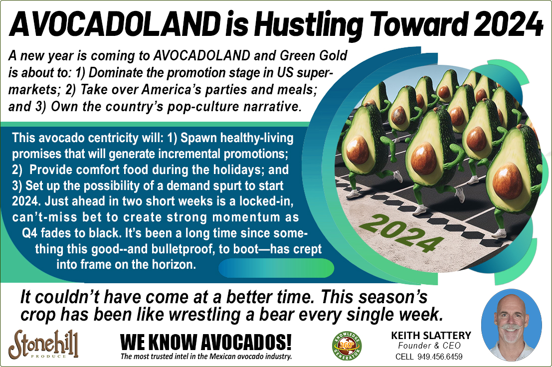 On your mark. Set. Green Gold! 🥑 Let's go 2024!

Don't leave avocado value on the table in 2024, or ever. Call or text Keith at 949.456.6459 or email Slattery@StonehillProduce.com

#avocados #supermarketnews #produceindustry #freshproduce