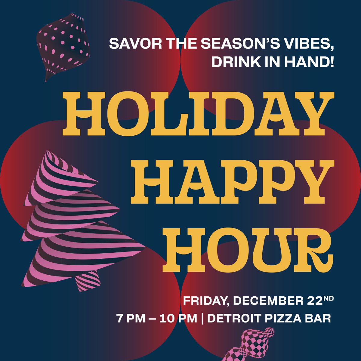 Come join us as we celebrate the end of an absolutely amazing year with a mouthwatering slice of pizza and a refreshing brew from Detroit Pizza Bar. It's time to unwind and indulge in the ultimate Holiday Happy Hour experience! 🍕🍻