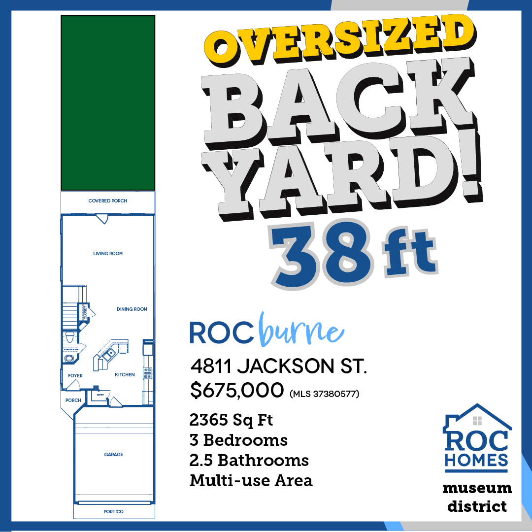 The ROCburne at 4811 Jackson St. features an OVERSIZED BACKYARD!

#realestateagent #newhomesforsale #dreamhome #househunting #newhomeconstruction #newconstruction #newconstructionhomes #newhomebuyer #newhomehouston  #newhome #oversizedbackyard #backyard