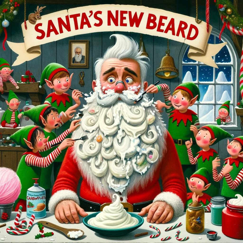 Brilliant slapstick comedy book as the elves desperately try to create a fake beard for Santa after a shaving disaster in 'Santa’s New Beard' by Caroline Crowe. I mean, how would we know it's really Santa without his trademark beard?​​​​​​​​​​​​​​​​​​ #AdventCalendar2023