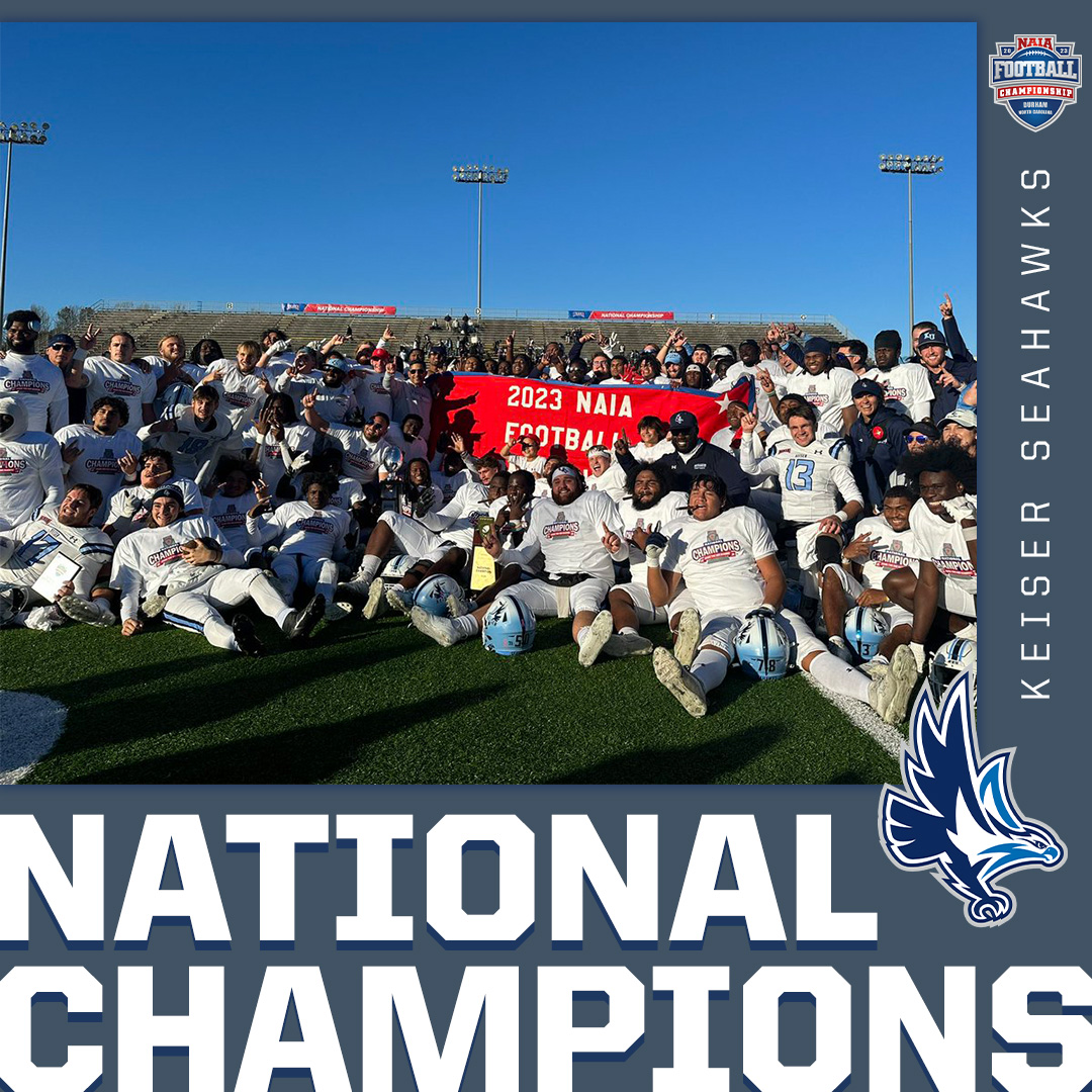 🏆 <a href="/KeiserFootball/">Keiser Football</a> CLAIMS THE 2023 NATIONAL TITLE!

Seahawks defeat Northwestern College 31-21 in the <a href="/NAIA/">NAIA</a> Football Championship Game and are bringing the hardware back to West Palm Beach!
