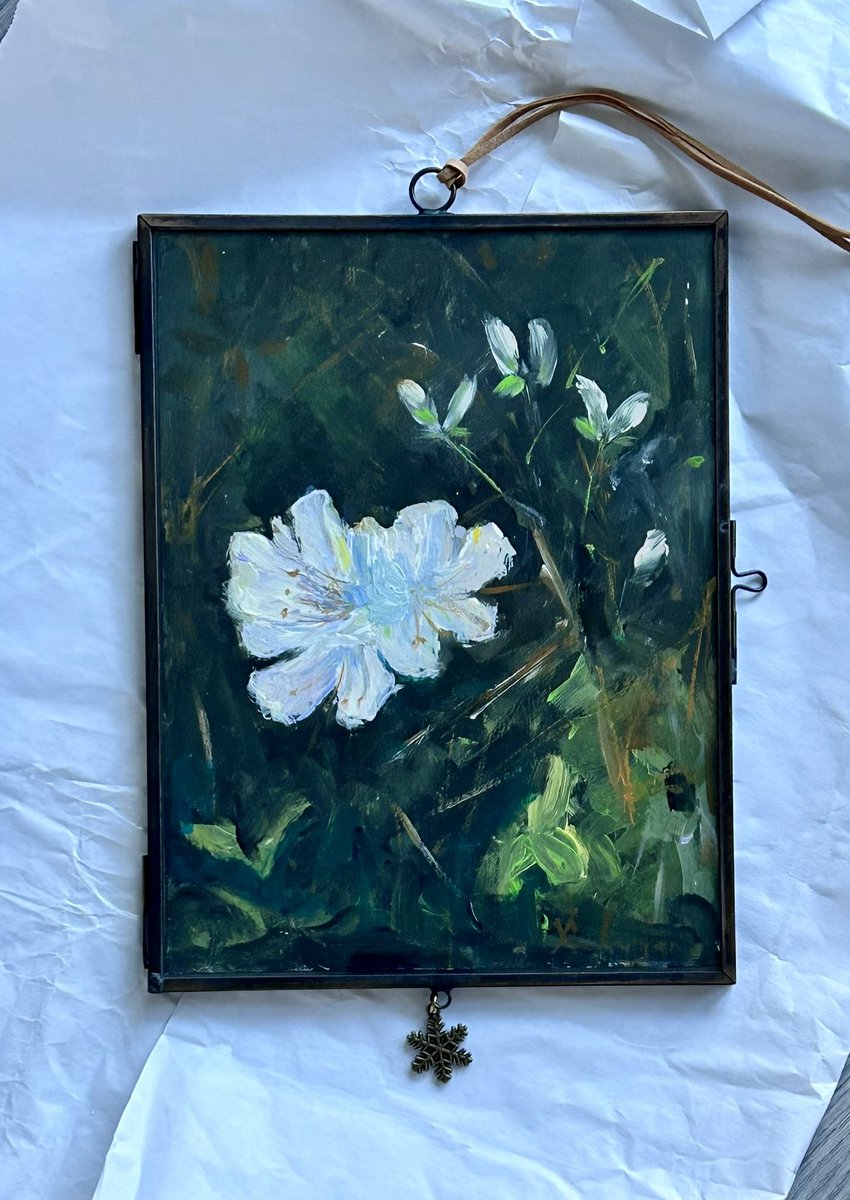 A small work ‘Azaleas’ 8”x6” acrylic available in this antique glass frame.