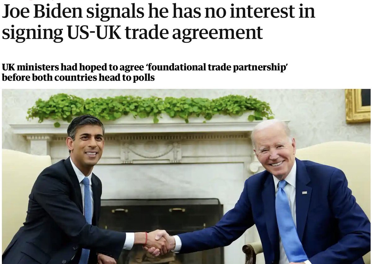 The key aim of Brexit loons was the fabled US trade deal, but it hasn’t happened. You lost, get over it #BrexitDisaster theguardian.com/politics/2023/…