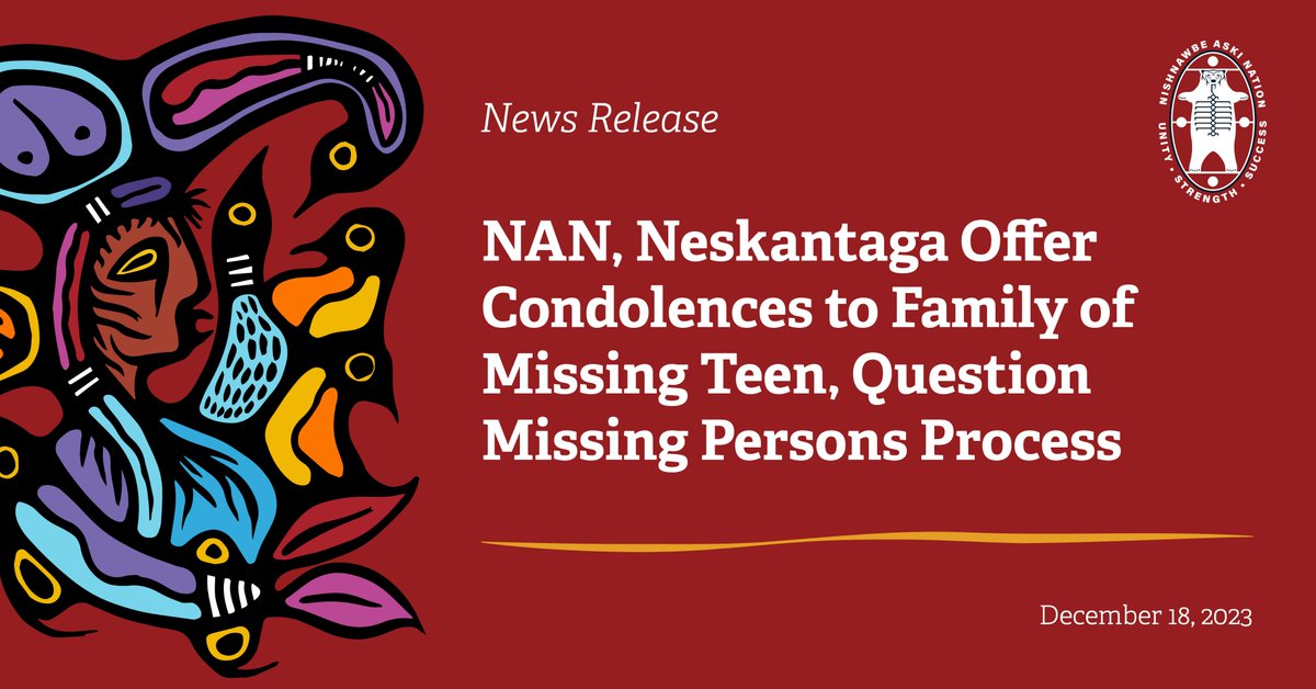 NAN GC Alvin Fiddler and Neskantaga Chief Chris Moonias are questioning the reporting process for missing persons in the City of Thunder Bay while expressing heartfelt condolences to the family of missing teenager Mackenzie (Nathan) Moonias.

nan.ca/news/nan-neska…