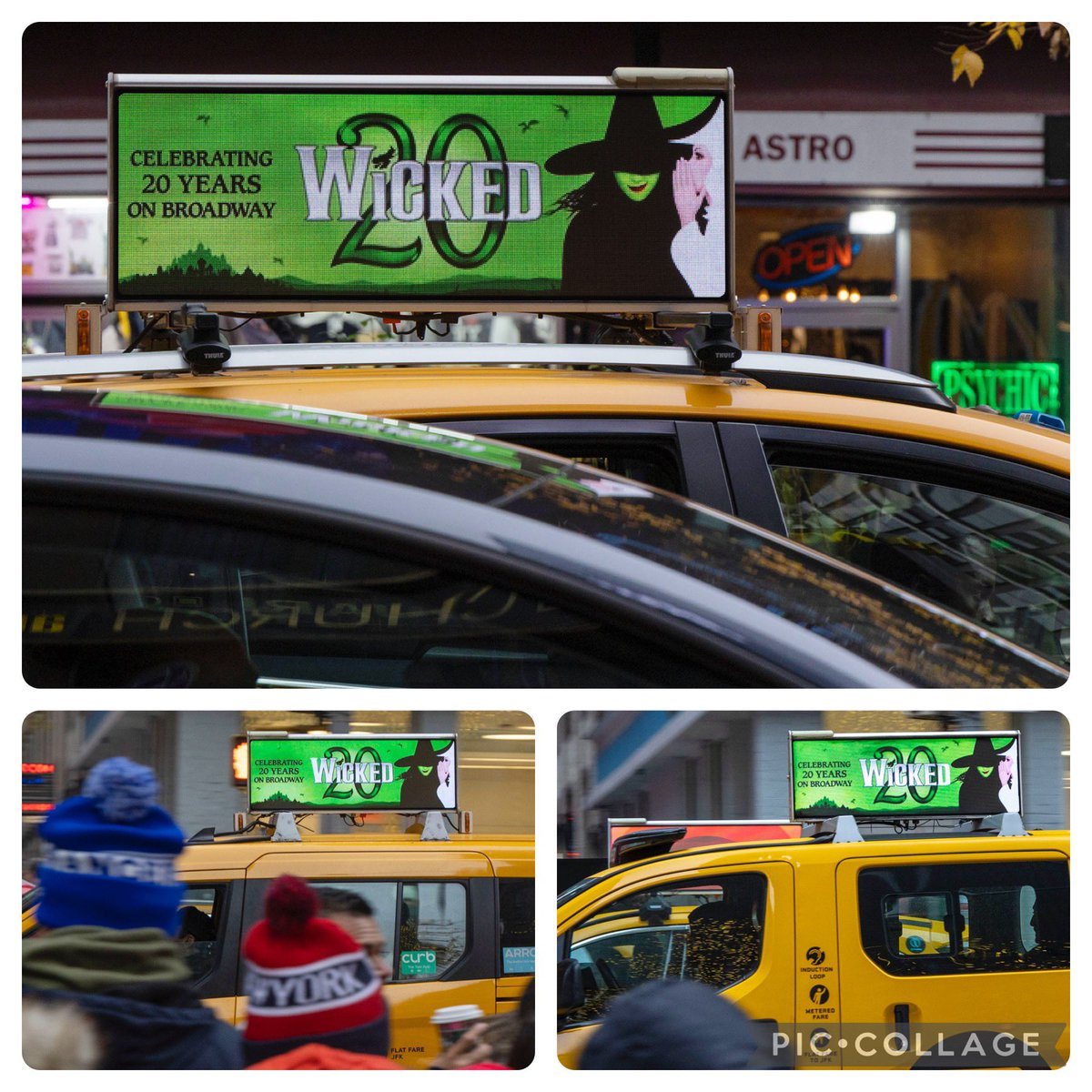 Our gem of a taxi campaign puts a spell on the NYC streets as we celebrate 20 years of @WICKED_Musical * 💚 🙌 💚 🥂 💚 * #wicked #broadway #20years #20anniversary #20th