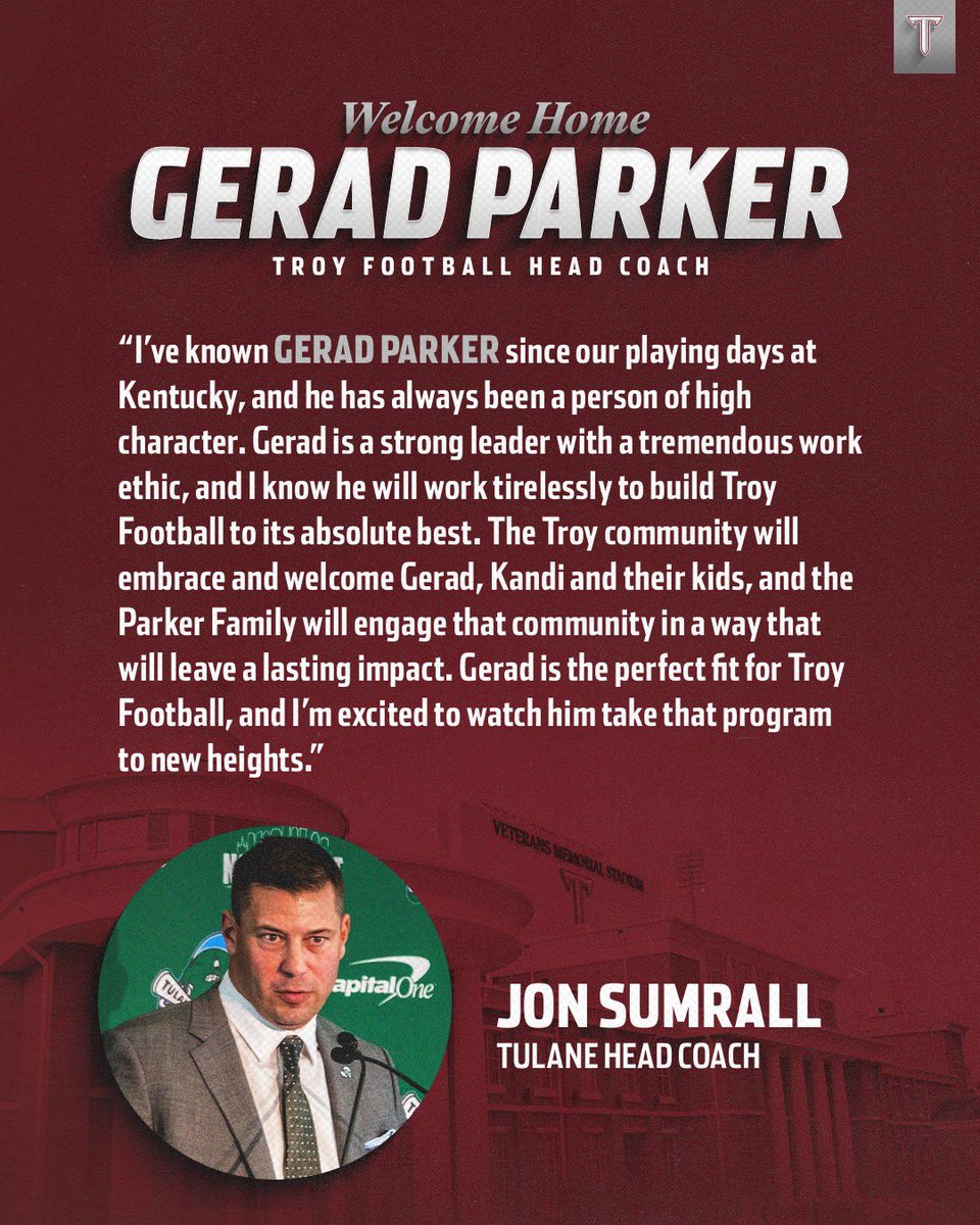🗣️ Jon Sumrall shares his praise for Gerad Parker and his addition to the Troy Football program. 

#OneTROY ⚔️🏈