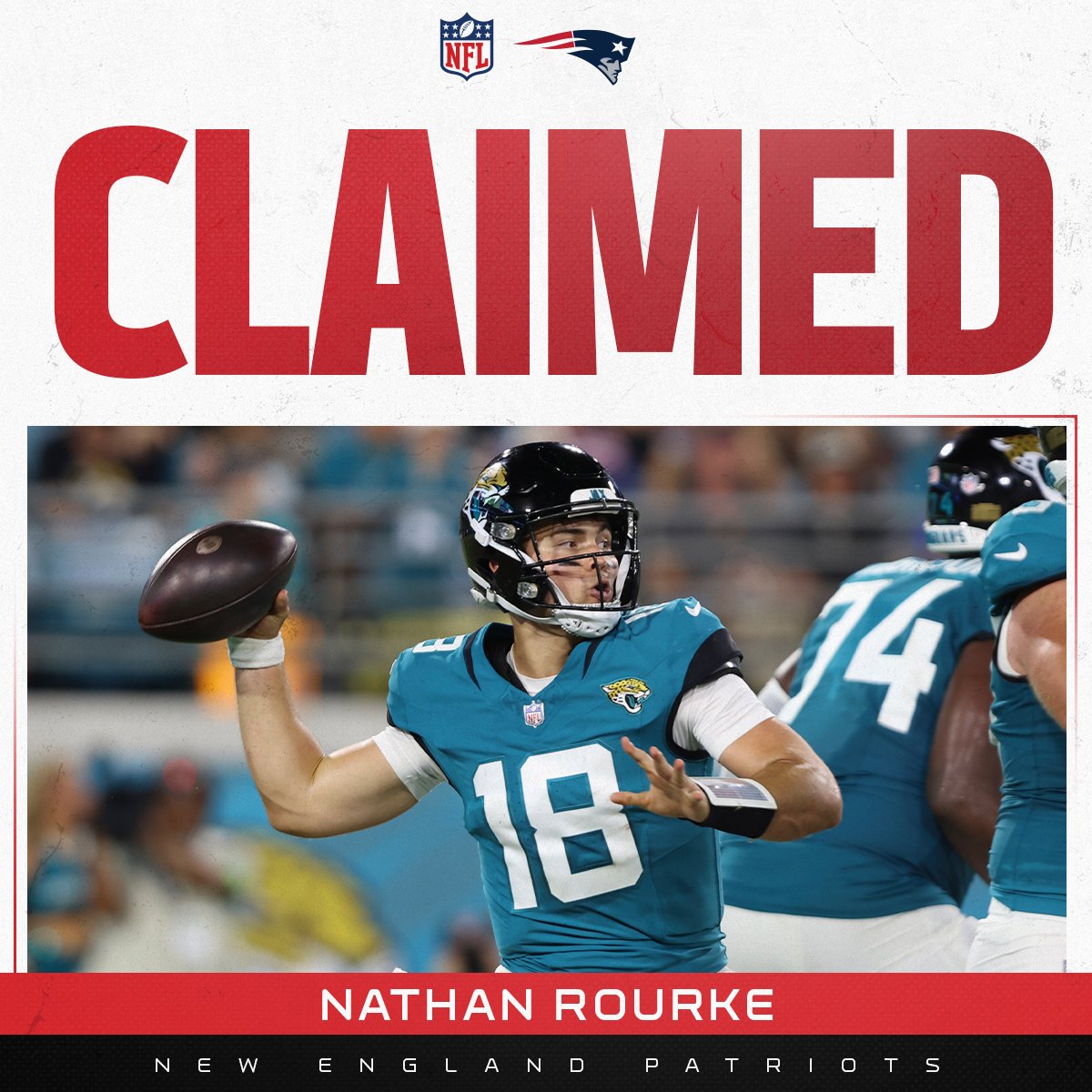 A new QB in New England! 👀🇨🇦 The @Patriots are claiming @nathan_rourke off waivers from the @jaguars, per @TomPelissero.