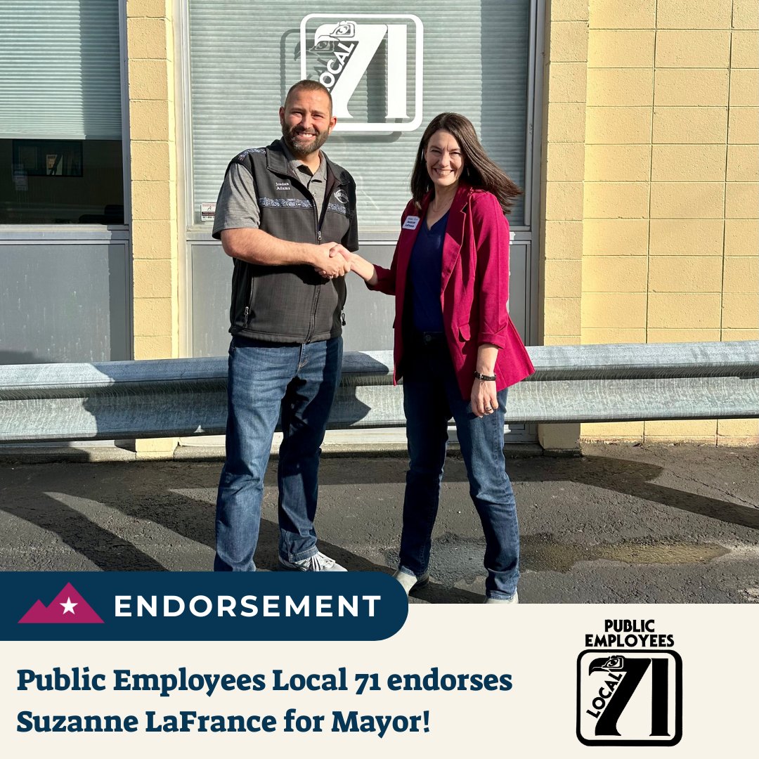 Excited to announce that Public Employees Local 71 has voted to endorse our campaign! Local 71 represents thousands of public employees at the state and local level, including heavy equipment operators tasked with snow removal for the Municipality. #ANCgov #Anchorage #VoteSuzanne