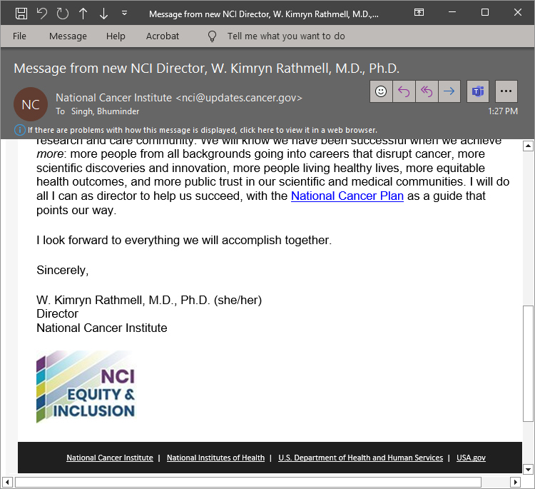 Although the email address has changed, the tone, warmth, and commitment hasn't! Always a joy and inspiration to read @NCIDirector's vision for cancer research earlier at @VUMC_Medicine and now at @theNCI