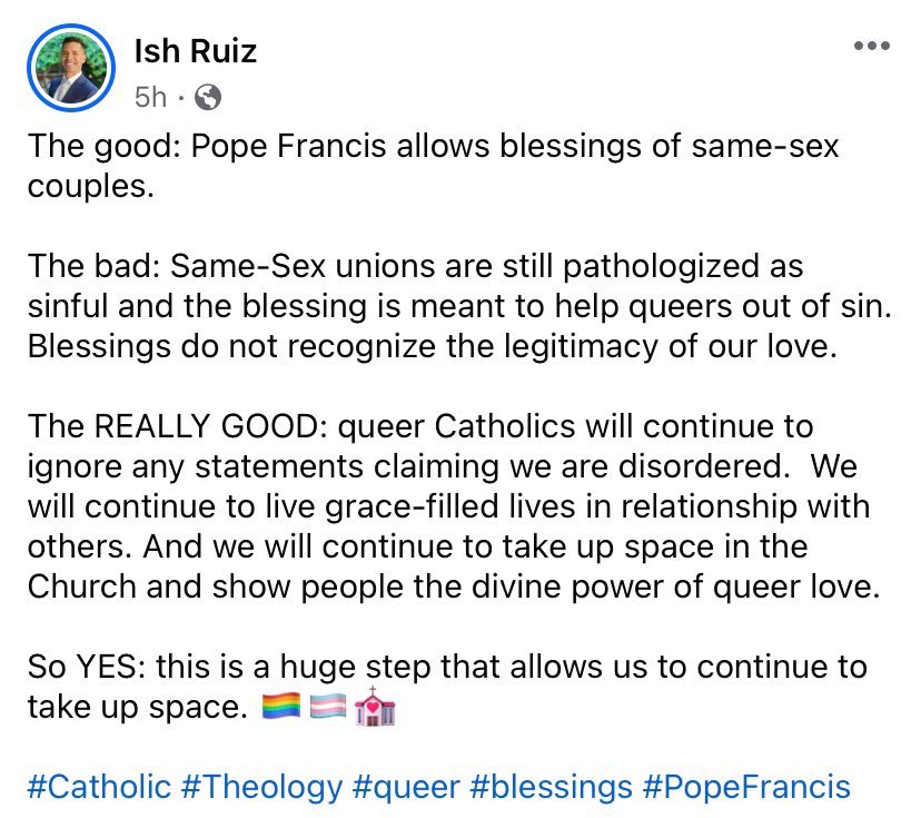 My hot take on the news of the day!
@Pontifex allows for blessings of Same-Sex Unions!

#proggress #Cahtolic #theology #queertheology #LGBTQinclusion
#TeachAcceptance