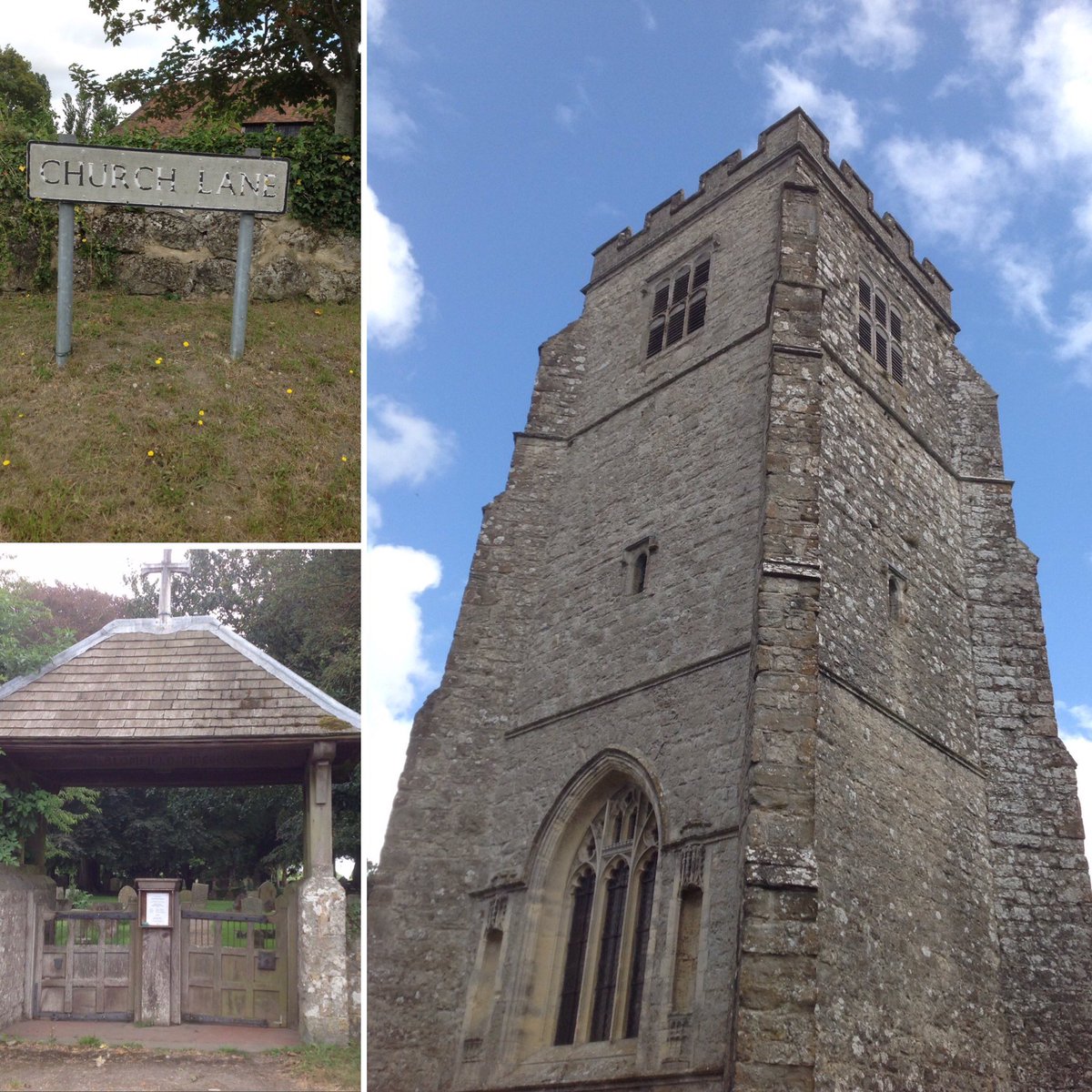 Today's #KentChurchesAdvent23 features ##KentChurches road signs!
Have you ever noticed how there’s usually a church in “Church Road” or Church Lane?! 
Here we see Ashford St Mary’s, Christ Church South Ashford, St Leonard’s Hythe & Saint Martin’s Aldington