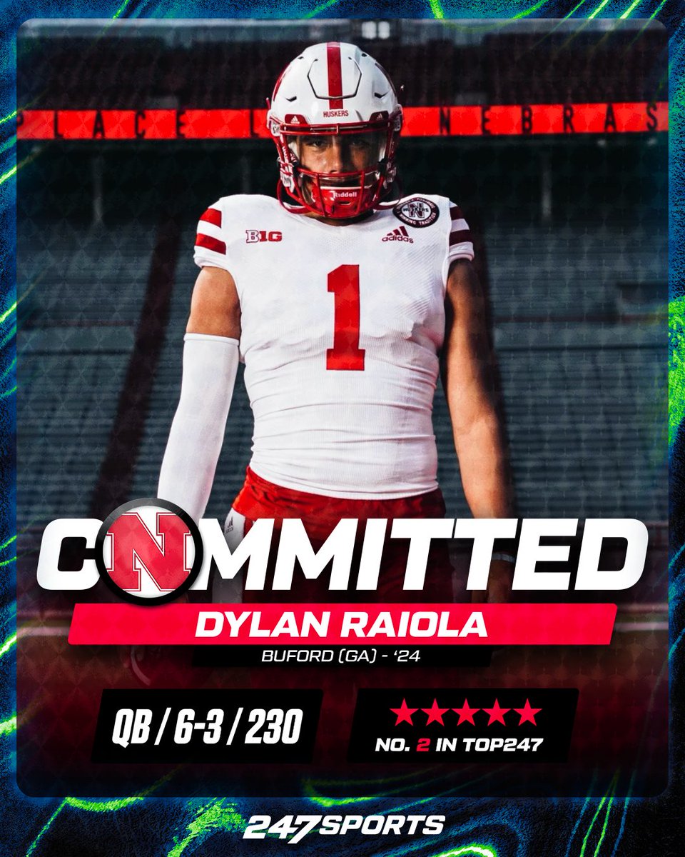BREAKING: 5⭐️ QB Dylan Raiola, the No. 1 QB in the Class of 2024, has officially flipped from Georgia to Nebraska 🏈

MORE: 247sports.com/Article/dylan-…