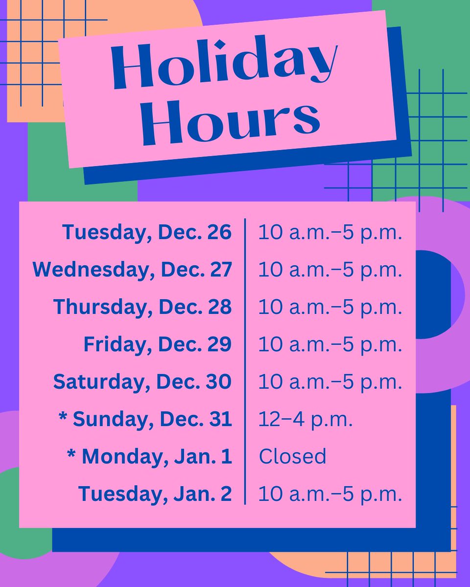 Check out our holiday hours! For more info, visit riversideartmuseum.org