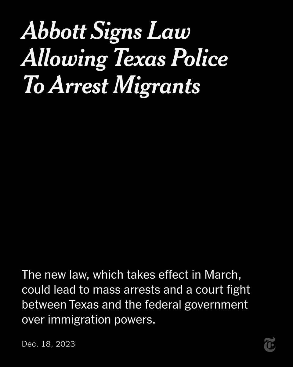 Breaking News: Texas will allow state and local authorities to arrest migrants entering from Mexico, setting up a fight with the federal government over immigration. nyti.ms/3RNxKSn