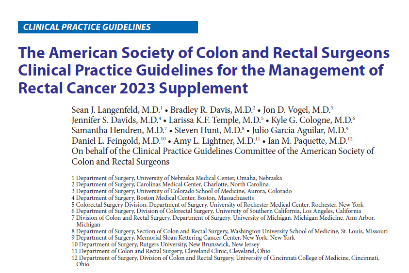 Sean Langenfeld (@seanlangenfeld) on Twitter photo The 2023 <a href="/ASCRS_1/">ASCRS_1</a> Clinical Practice Guidelines for #RectalCancer just dropped in the Jan '24 <a href="/DCRjournal/">DCRjournal</a> issue.
So much hard work went into this from all authors.
Topics covered in depth:
-TNT
-Watch-and-wait
-TaTME
-Mgmt intraperitoneal rectal cancers
journals.lww.com/dcrjournal/ful… The 2023 <a href="/ASCRS_1/">ASCRS_1</a> Clinical Practice Guidelines for #RectalCancer just dropped in the Jan '24 <a href="/DCRjournal/">DCRjournal</a> issue.
So much hard work went into this from all authors.
Topics covered in depth:
-TNT
-Watch-and-wait
-TaTME
-Mgmt intraperitoneal rectal cancers
journals.lww.com/dcrjournal/ful…