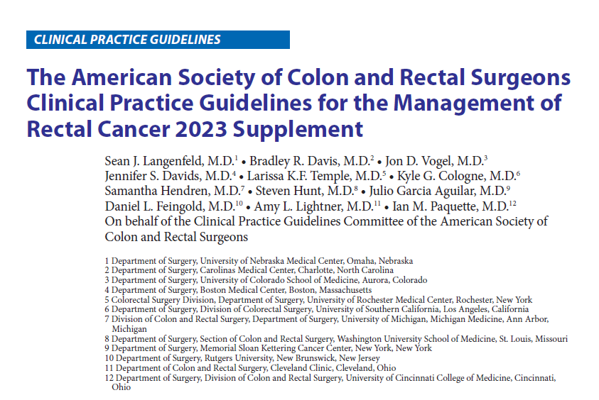 The 2023 @ASCRS_1 Clinical Practice Guidelines for #RectalCancer just dropped in the Jan '24 @DCRjournal issue. So much hard work went into this from all authors. Topics covered in depth: -TNT -Watch-and-wait -TaTME -Mgmt intraperitoneal rectal cancers journals.lww.com/dcrjournal/ful…