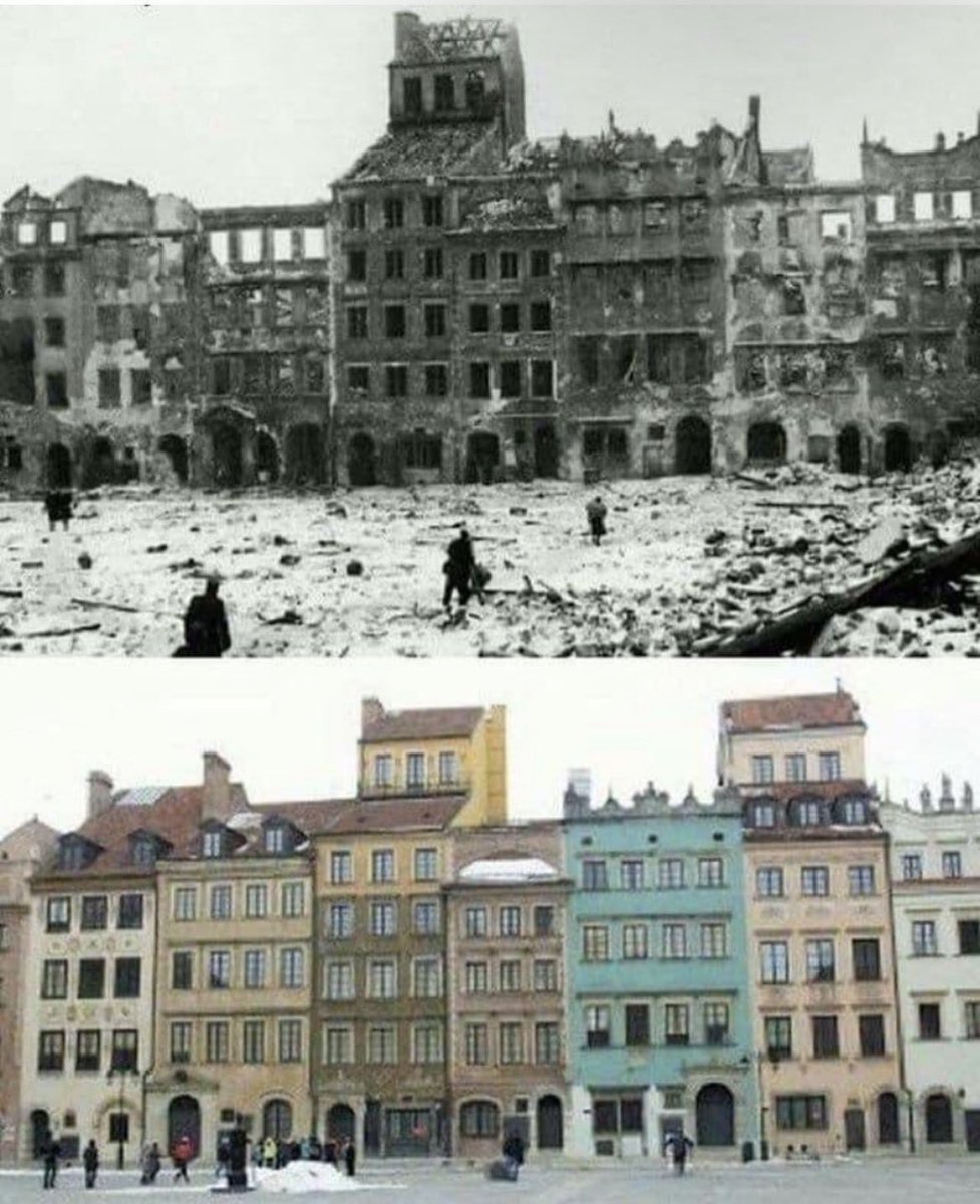 Then and now. Warsaw Poland 1945 vs today.