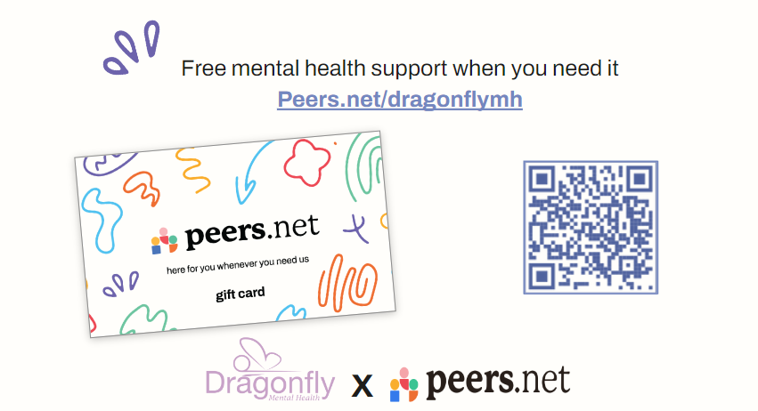 We're thrilled to announce that we've teamed up with Peers.net to offer all of our members FREE peer support sessions! 🎉🎉🎉 Visit Peers.net/dragonflymh, use code DragonflyMH valid for 10 free sessions, and feel the difference!