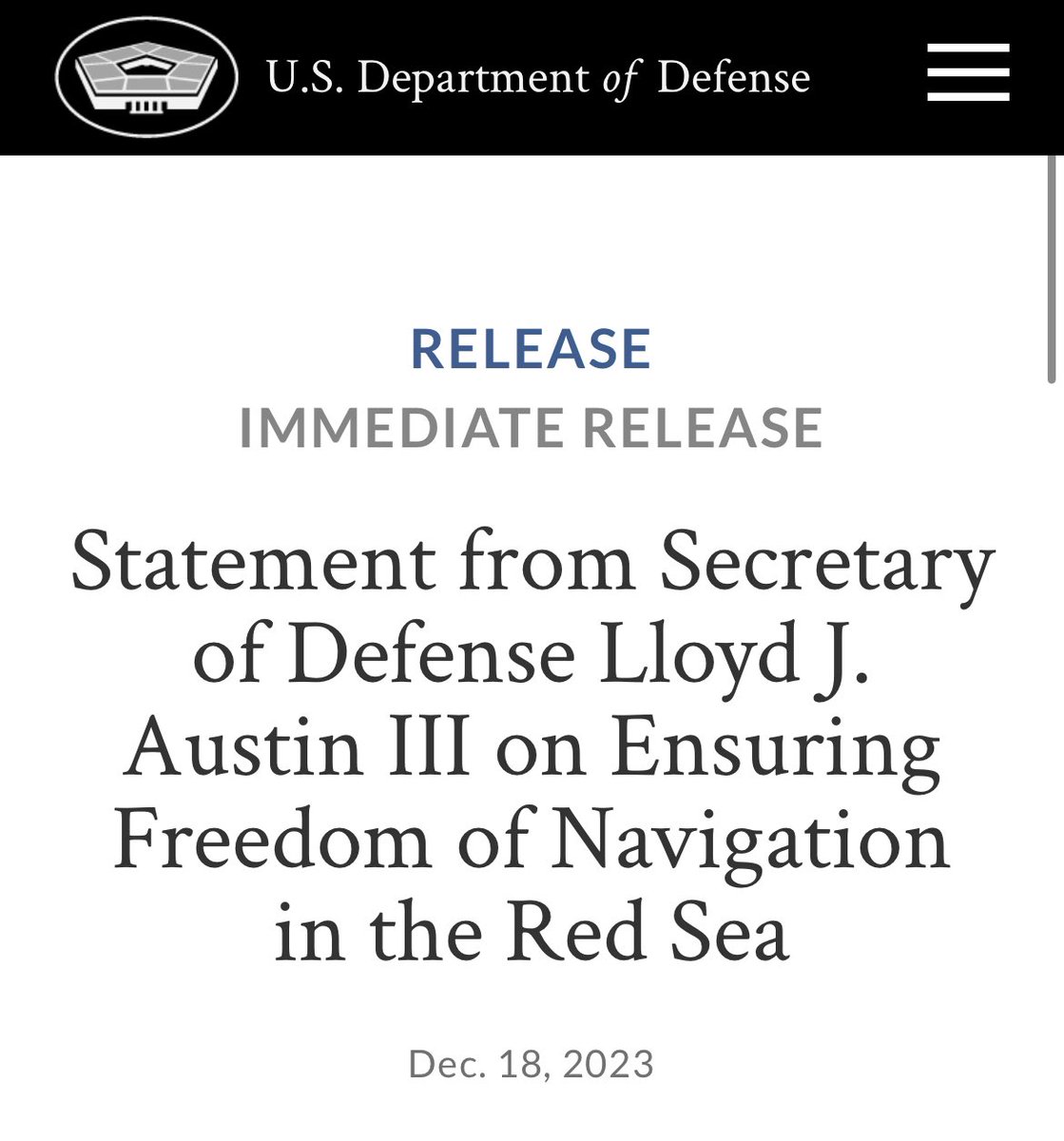 The plan apparently is to have basically every Western navy follow every commercial ship through the Red Sea - or something. The costs of this are mind-boggling and the risks are enormous. Effective deterrence in global shipping lanes is dead. This is an utter mess. 🇺🇸