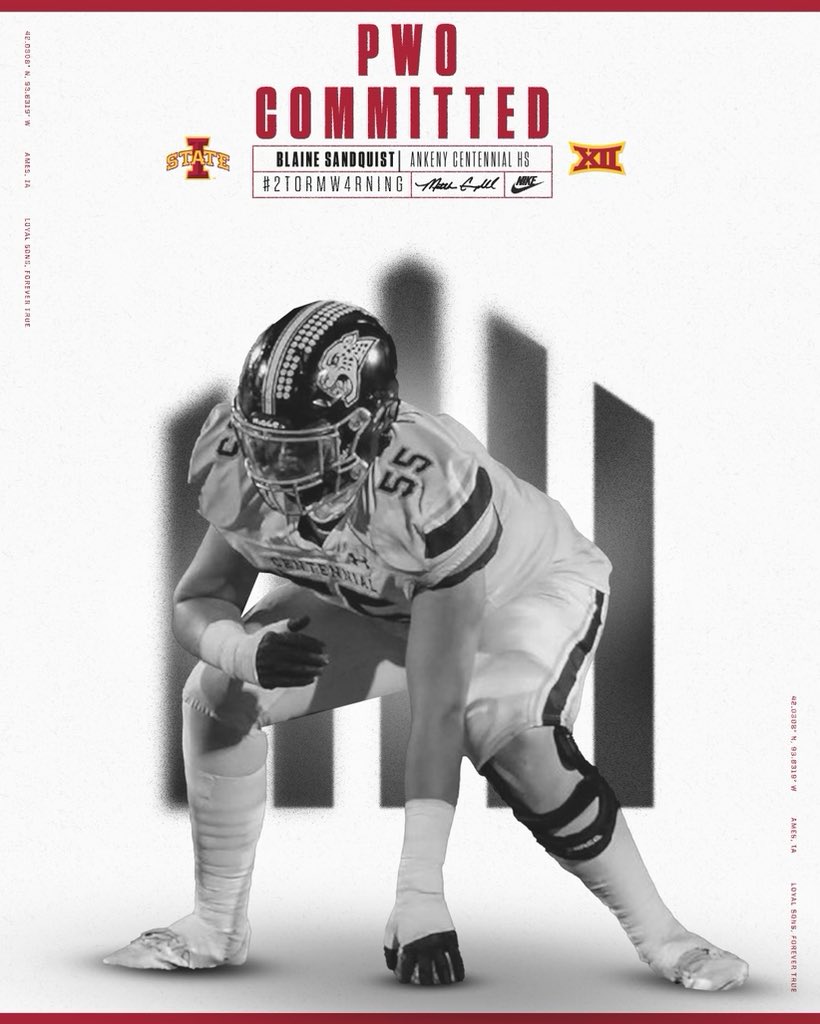 After a great visit and conversation with @DerekHoodjer I am extremely blessed to receive a PWO from Iowa State University! With that being said I am excited to announce I will be continuing my academic and athletic career at Iowa State University!! 🌪️🌪️@CoachXQuig @RyanClanton