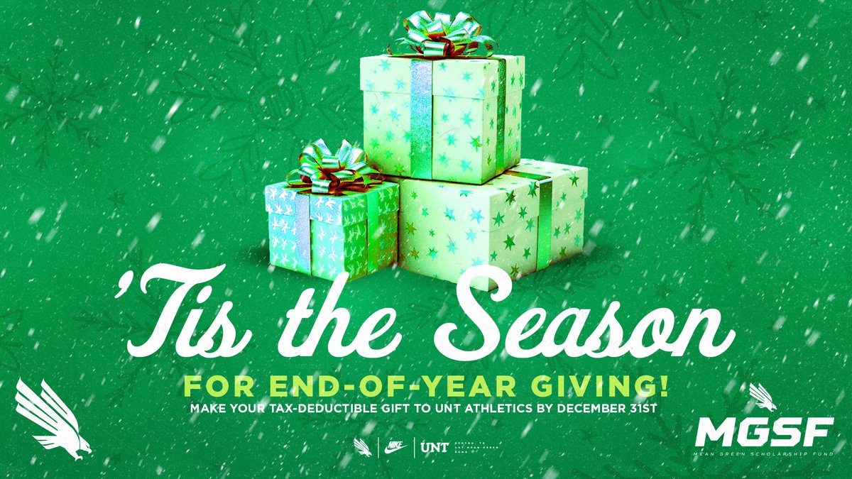 Make an end-of-year gift to UNT Athletics and help us continue our mission of Building Champions and Preparing Leaders! Visit MeanGreenSports.com/Give to make a tax-deductible donation!🦅🎁
#GoMeanGreen #EndOfYearGiving