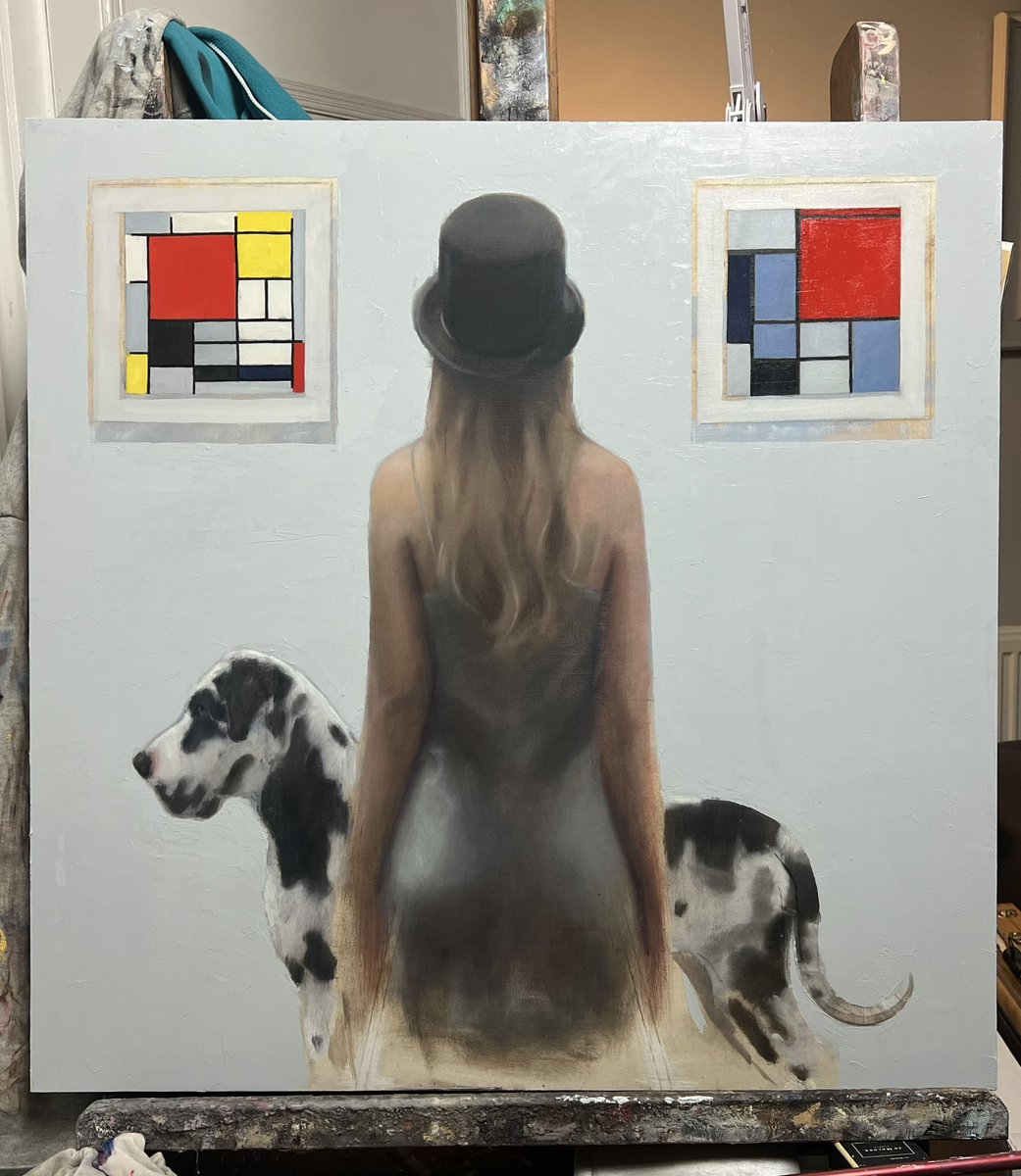 On the easel tonight… a fun painting inspired by Mondrian …with a few challenges! Still a lot to do