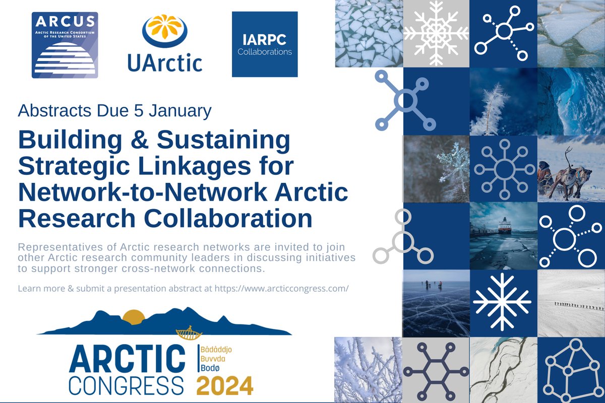 If you plan to attend #ArcticCongress2024 (29 May-3 June), please join @ArcticResearch, @uarctic, & @IARPCCollab for this session on building stronger cross-network Arctic research connections. Abstracts due 5 January. Learn more and submit at arcticcongress.com.