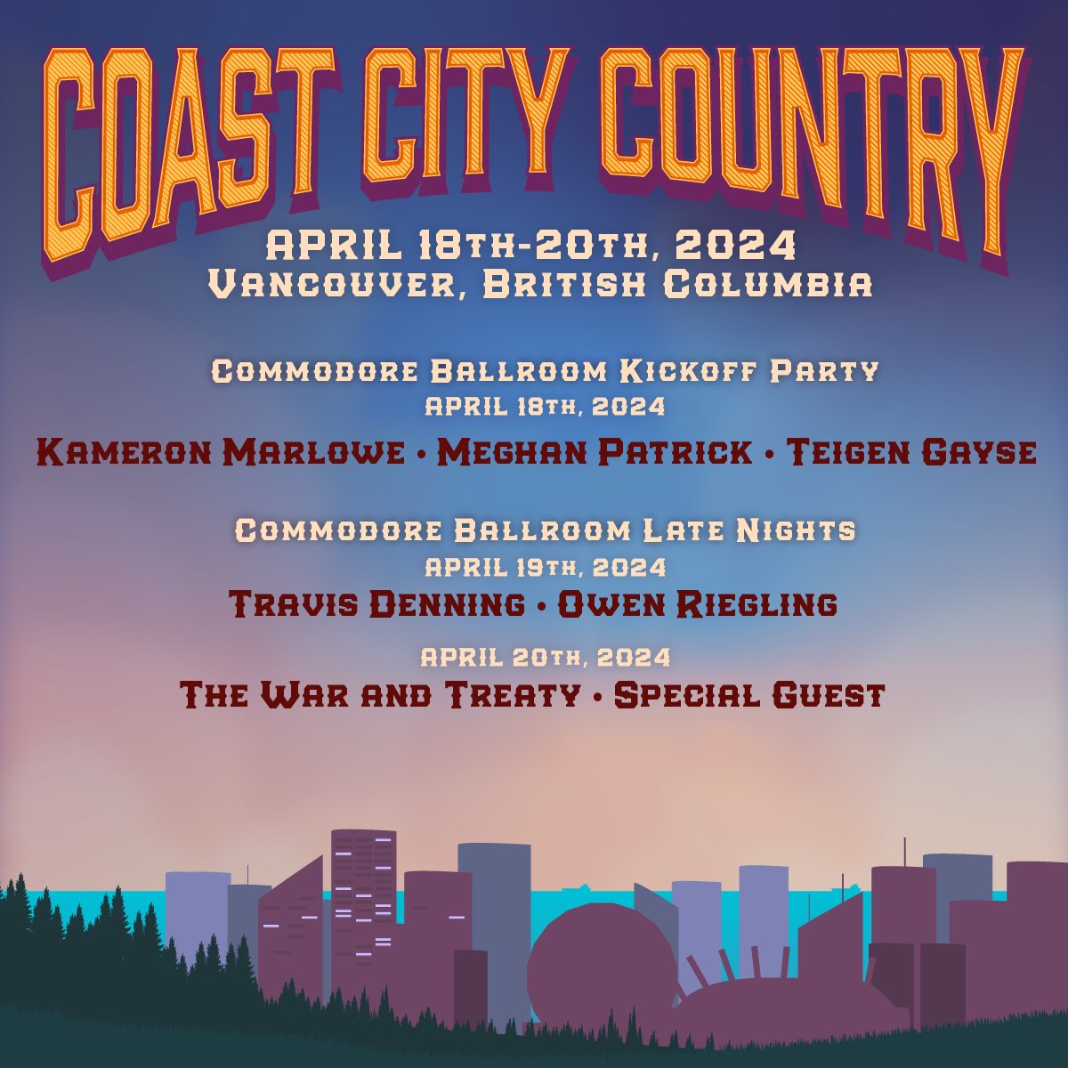 🌟🤠Looking to keep kicking up those boots👢? Join us for Late Nights at the legendary @commodorevcr April 18-20! Starting with our Kickoff Party🥳 ft. @Kameron_Marlowe and all throughout the weekend with @Travis_Denning and @warandtreaty 🌙🎶 🎟️: Link in bio 🔗