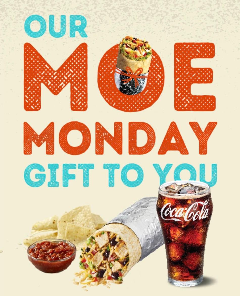 MoesHR's tweet image. It's beginning to look a lot like Moe Monday. 😍 Unwrap this deal via our app: moes.com/rewards