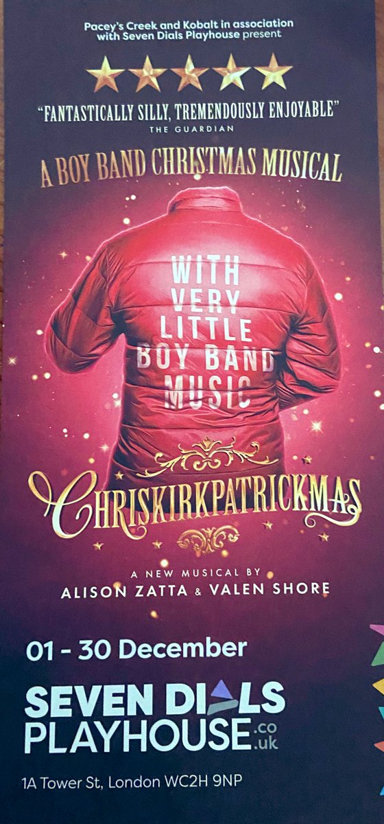 My final show of 2023 and I made sure it was a good'un. So great to see Chriskirkpatrickmas (<a href="/bypaceyscreek/">Chriskirkpatrickmas + RHoD&D</a>) again at <a href="/7DialsPlayhouse/">Seven Dials Playhouse</a>. This show warms my boyband-loving heart,and I think I loved it even more the second time! It's running until 30th December - see it if you can!