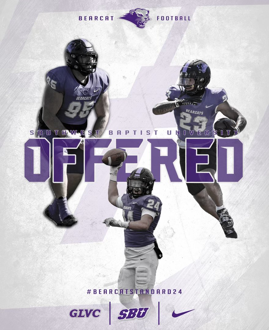 After a Great Conversation with <a href="/SamMoraJr/">Coach Samuel Mora Jr.</a> I’m blessed to receive a D2 offer to Southwest Baptist University 🟣⚪️ Thank you Heavenly Father❤️ <a href="/ARCBeaverBall/">American River College Football</a>