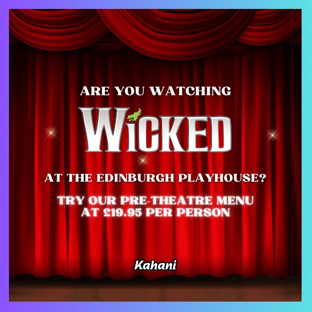 Are you going to see Wicked? Treat yourself to a fantastic dining experience beforehand with our pre theatre menu. Book your table now 0131 558 1947.
#edinburgh #Wicked #pretheatre #indianfood #pretheatredining #edinburghrestaurant