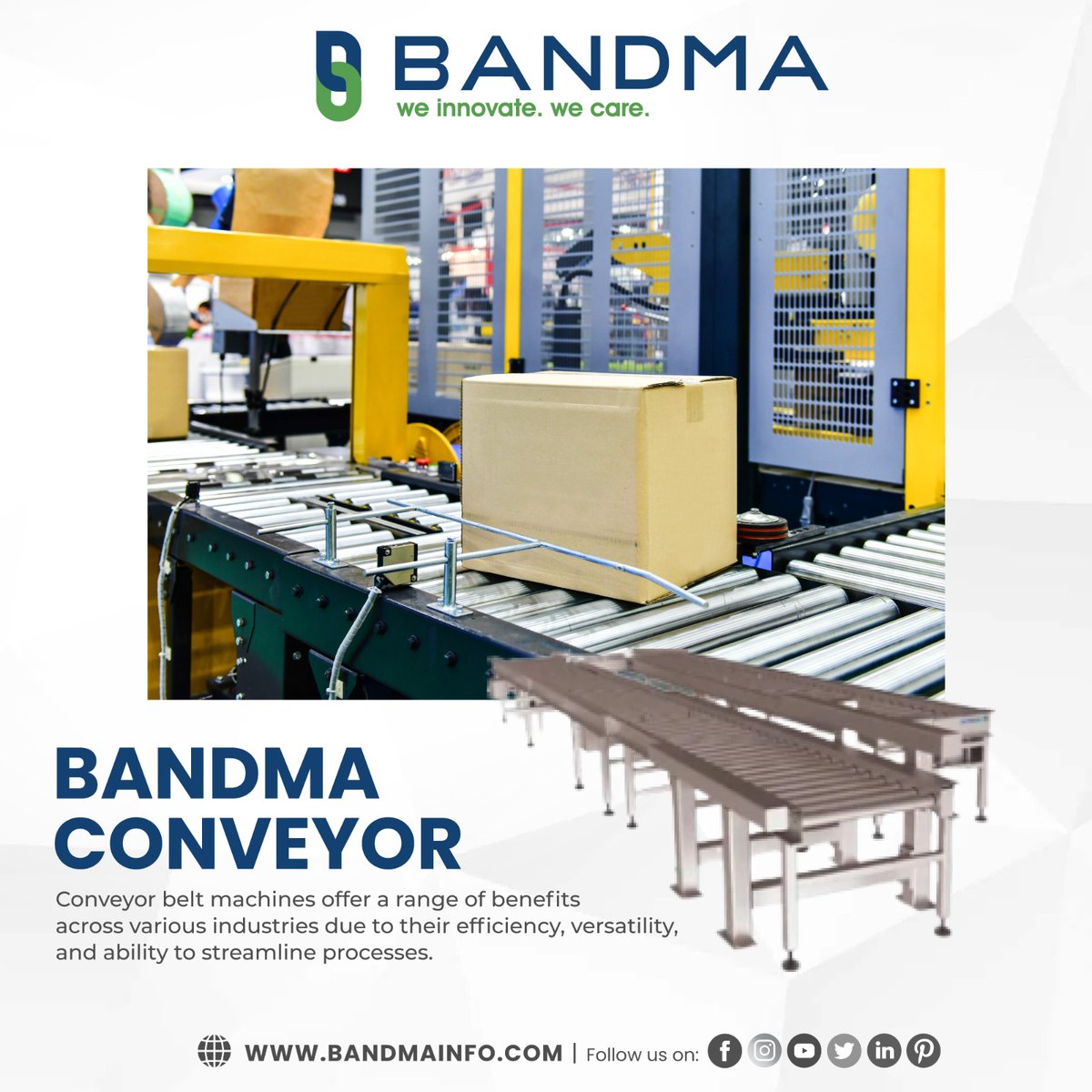 bandma_india's tweet image. BANDMA CONVEYOR:
Conveyor belt machines offer a range of benefits
across various industries due to their efficiency,
versatility, and ability to streamline processes.

#Bandma #PackagingMachine #bandmaindia #PackagingSolutions #bandmaconveyor #conveyor #conveyorbelt