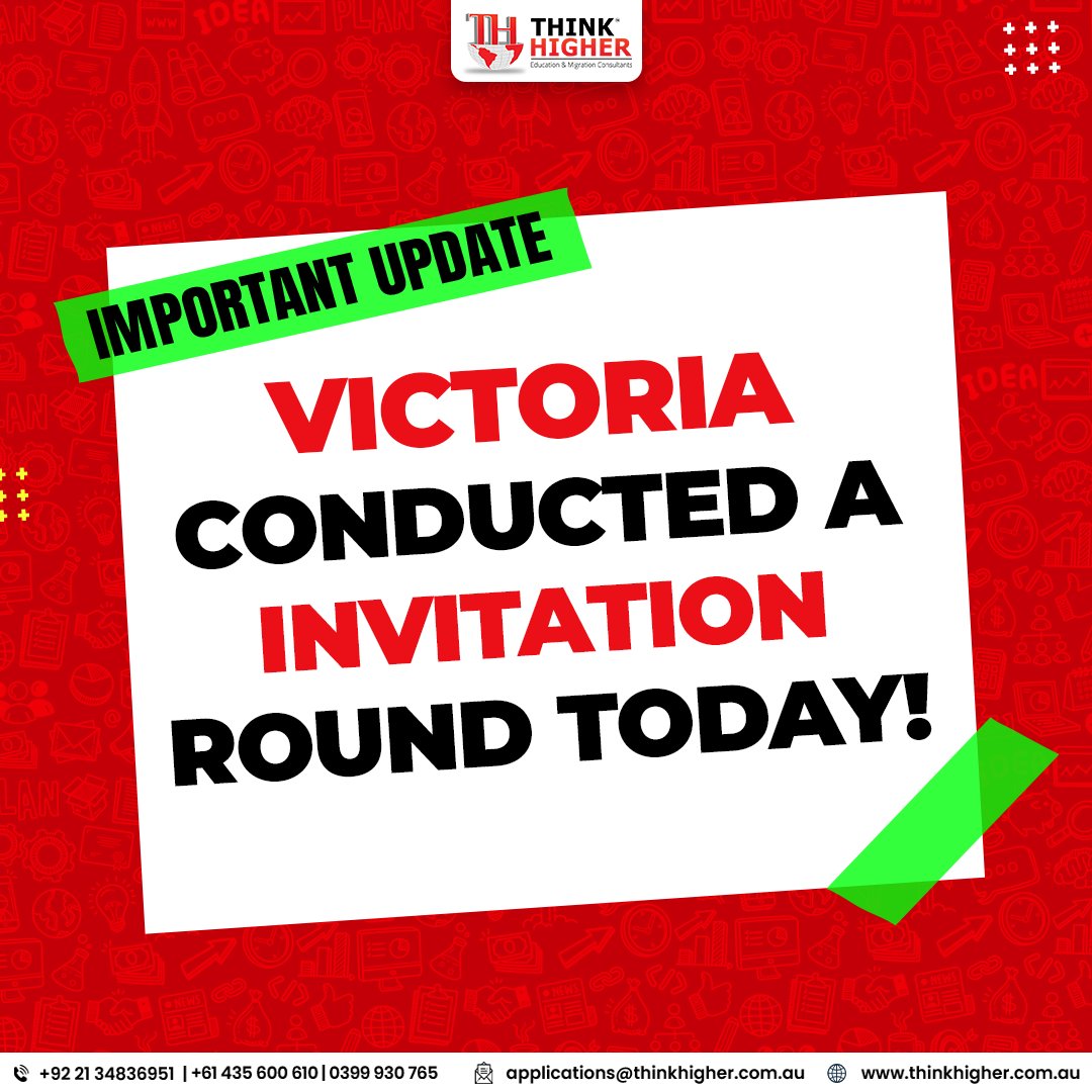 𝐈𝐦𝐩𝐨𝐫𝐭𝐚𝐧𝐭 𝐔𝐩𝐝𝐚𝐭𝐞! Victoria conducted an invitation round today! Keep an eye on your emails. #vic #victoria #invitationround #australia #education #AcademicSuccess #migration #skilledimmigration #skilledvisa #australia #australianpr #liveinaustralia #thinkhigher