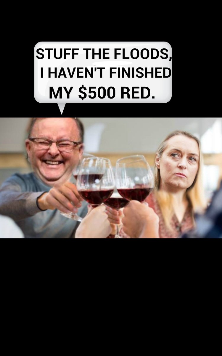 I just can't understand why #QLDFloods victims are so angry with Anthony Albanese. Why should he rush to a muddy wet shit hole when he could be holidaying in WA sucking on $500 bottles of wine? The BOM,Maiden,#insiders  #auspol #9Today #abc730 #qanda #7sunrise #abc730 #qanda