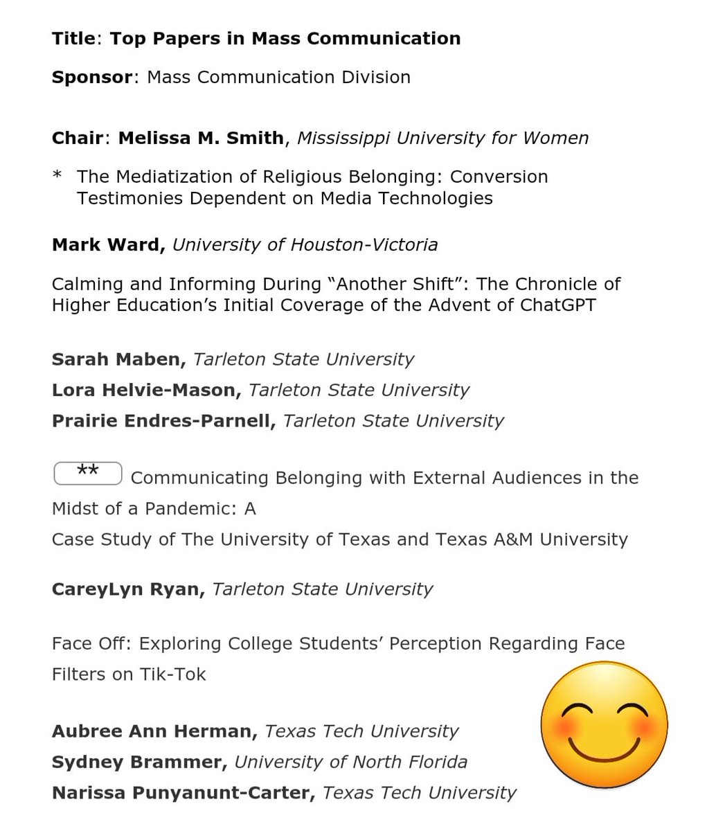 Omg!!! Congratulations to Aubree Herman and Sydney Brammer for our Top 4 Paper for the Mass Communication Division for SSCA 2024!! Woo hoo!!!