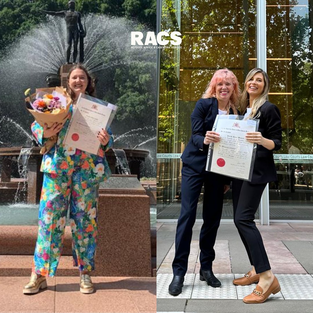 ⭐ Congratulations to RACS paralegals Lainey and Sarah on their recent admission to legal practice in NSW ⭐ The legal support RACS provides to refugees would be impossible without the passion and dedication of our lawyers, paralegals, practical legal trainees and volunteers.