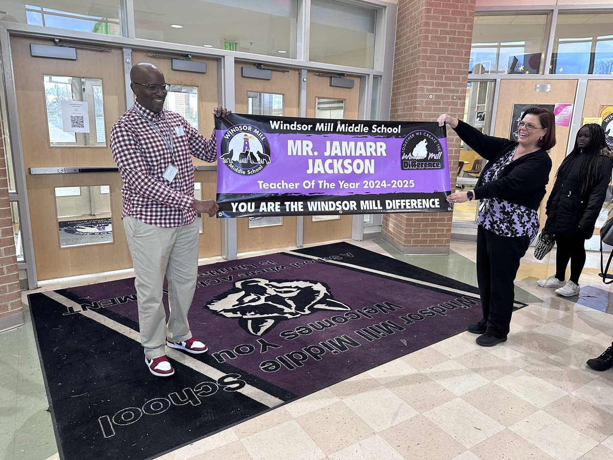 windsormillms's tweet photo. Congratulations to our Teacher of The Year, Mr. Jackson! We appreciate his consistent, quiet power! Under any circumstance, this Math teacher can be seen putting our students first!! Thank, Mr. Jackson! You are #TheWindsorMillDifference #AllWeDoIsWIN https://t.co/6YPbWuxkPm