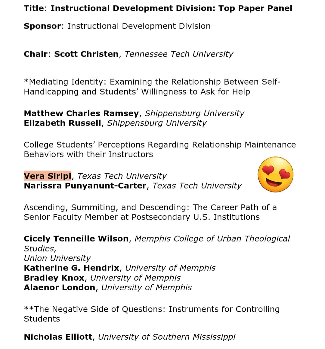 Congratulations to Aba Vera Siripi! Our paper is a Top 4 paper for the Instructional Development Division for SSCA 2024!!! 📷