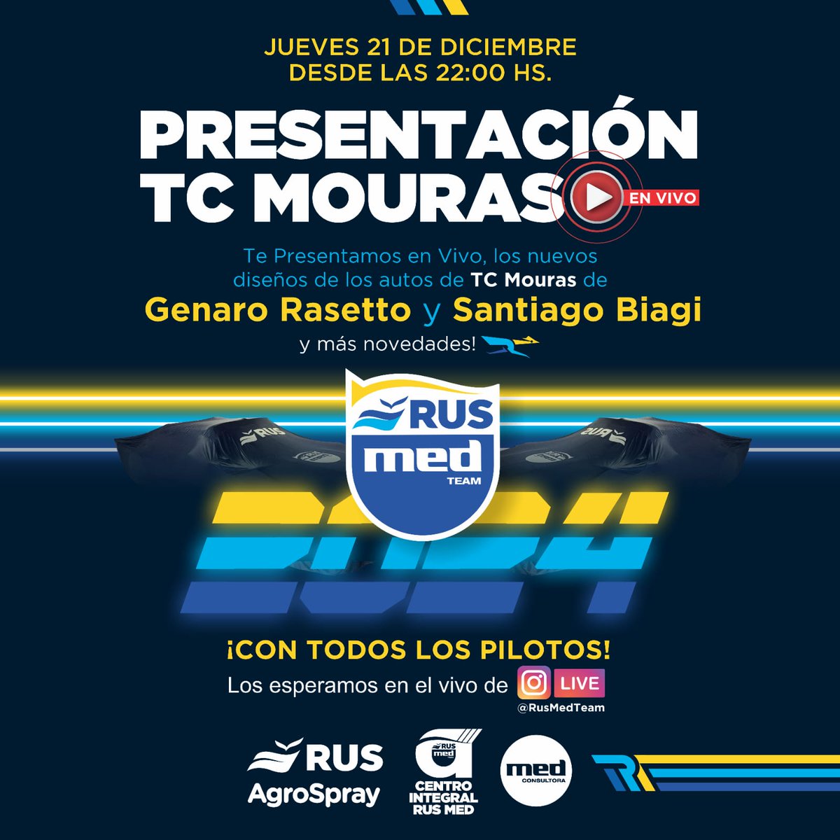 Rus Med Team (@rusmedteam) on Twitter photo ¡Estás avisado! 🤩 Este Jueves 21/12 hay VIVO para conocer DISEÑOS del 2024, ¡Todo renovadito! ¡Con los Pilotos del TC Pista Mouras y SORPRESAS! 🎉 ¡Sumate! 🎬
✅️ <a href="/GenaroRasetto/">Genaro Rasetto</a>
✅️ <a href="/biagisantiago1/">biagisantiago</a>
🔷 <a href="/consultoramed/">Consultora Med</a>
<a href="/mauromedina74/">Mauro Medina</a>
@Cruzzettiracing
<a href="/CarlosSerpero/">Carlos Serpero</a> ¡Estás avisado! 🤩 Este Jueves 21/12 hay VIVO para conocer DISEÑOS del 2024, ¡Todo renovadito! ¡Con los Pilotos del TC Pista Mouras y SORPRESAS! 🎉 ¡Sumate! 🎬
✅️ <a href="/GenaroRasetto/">Genaro Rasetto</a>
✅️ <a href="/biagisantiago1/">biagisantiago</a>
🔷 <a href="/consultoramed/">Consultora Med</a>
<a href="/mauromedina74/">Mauro Medina</a>
@Cruzzettiracing
<a href="/CarlosSerpero/">Carlos Serpero</a>