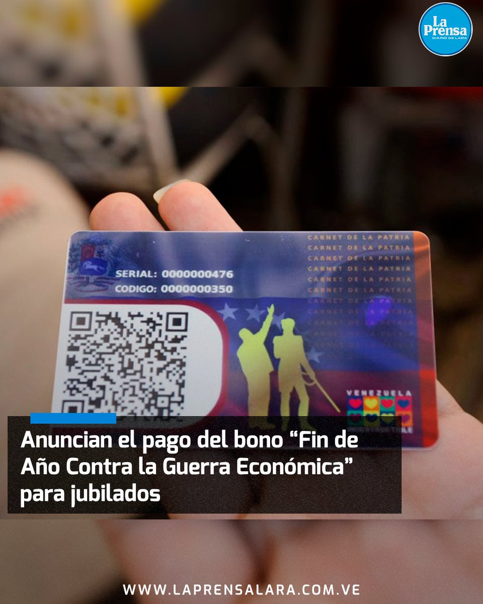 #Nacionales | El Gobierno de Nicolás Maduro anunció el lunes 18 de diciembre la entrega del bono “Fin de Año Contra la Guerra Económica” a través del Sistema Patria, confirmó la cuenta en X (antes Twitter) de Bonos Social.

#18Dic