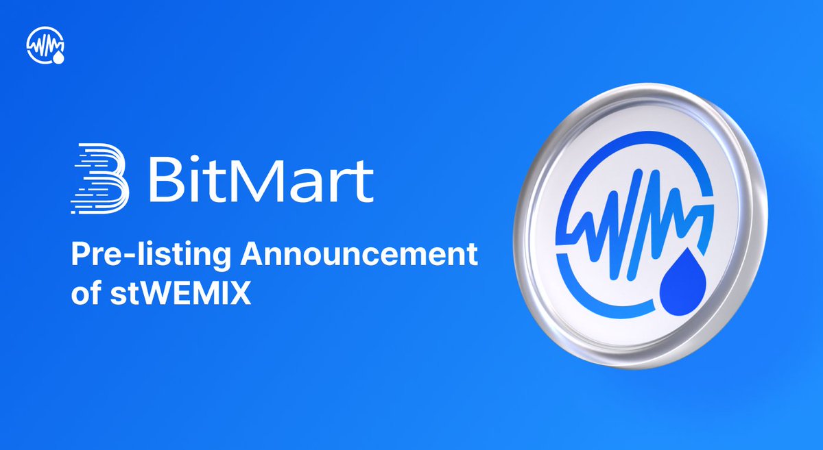 🚀Exciting News Alert!🚀 🎉Introducing the First Pre-listing Announcement of stWEMIX on BitMart!🎉 📅Listing Schedule: TBD 💼Listed Pair: stWEMIX/USDT 💰Listed Token: #stWEMIX Explore the world of stWEMIX on #BitMart, a leading global crypto exchange!🚀 Find out about stWEMIX…
