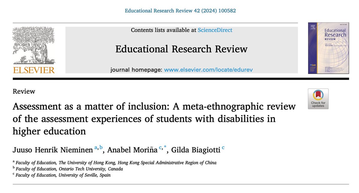 Interested in inclusive assessment in #HigherEd? Our team has a little Xmas gift for you 🎄 Our review of the assessment experiences of students with disabilities has been published in Educational Research Review! Free copies available for 50 days: authors.elsevier.com/a/1iHCs,dlbRkf…