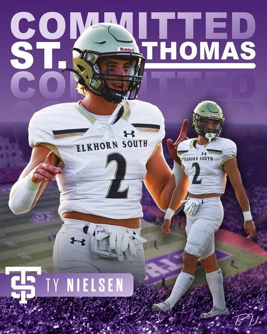 Ty Nielsen (@_tynielsen) on Twitter photo Committed!! 🟣⚪️ #RollToms
Excited to announce my commitment to continue my athletic and academic career at the University of St. Thomas! Thank you to my parents, coaches, and teammates for making this possible! <a href="/UST_Football/">St. Thomas Football</a> <a href="/ElkhornSouthFB/">Elkhorn South Football</a> Committed!! 🟣⚪️ #RollToms
Excited to announce my commitment to continue my athletic and academic career at the University of St. Thomas! Thank you to my parents, coaches, and teammates for making this possible! <a href="/UST_Football/">St. Thomas Football</a> <a href="/ElkhornSouthFB/">Elkhorn South Football</a>