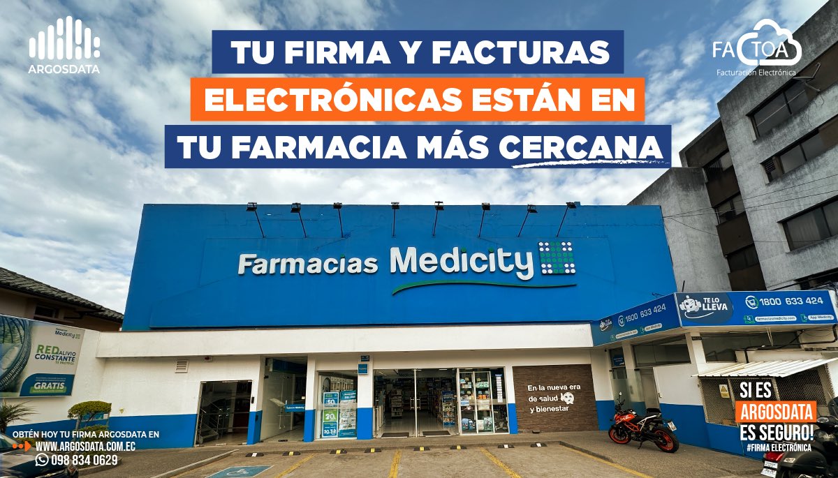 ArgosdataEcu's tweet photo. Tan fácil como comprar vitaminas es obtener tu firma y facturación electrónica en Medicity o Farmacias Económicas. Solicita tu código en caja.
#SiEsArgosDataEsSeguro #FirmaElectronica #TramitesDigitales #HomeOffice #ArgosData https://t.co/36TFKj6M7P