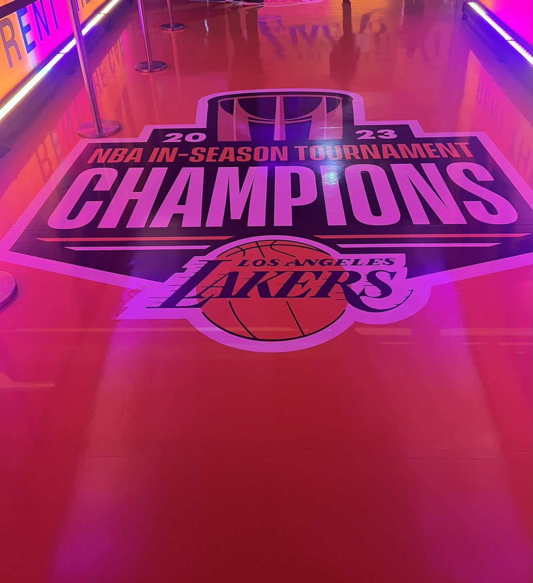 Lakers floor leading to the locker room looks different now.