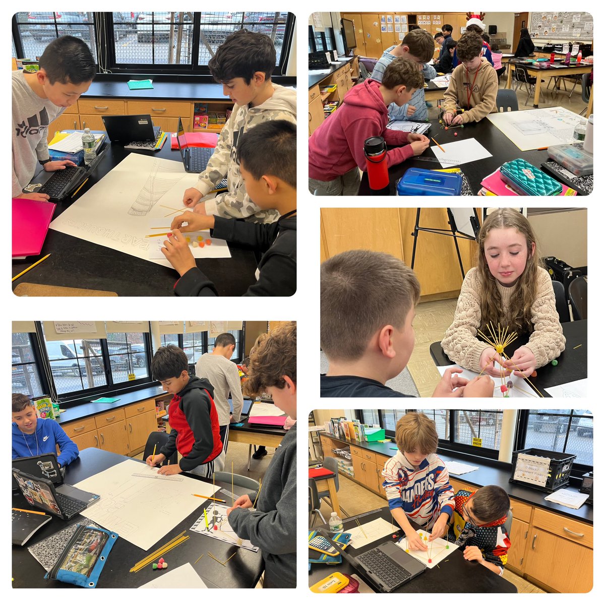 These incredible engineers are working hard to construct earthquake-resistant buildings using spaghetti sticks and gumdrops! @MissCSloane @MAPaceEWSD @WilletsRoadMS #ewlearns