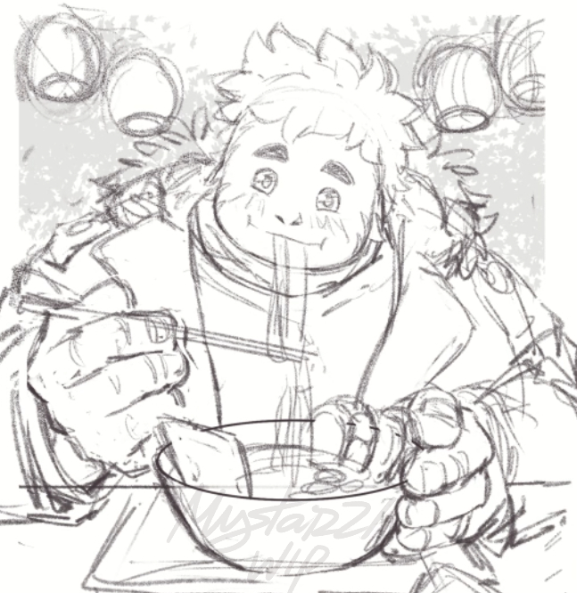 Quick sketch of my cute goron bf eating ramen 🥺🥺💙🍜 