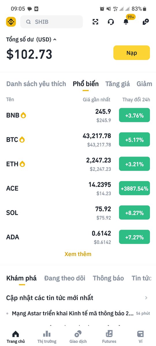 Up chen ae à. 😅😅😅
Có ae nào như mình không không biết gì về coin hết cứ mua xong để đấy nhìn tiền chạy thôi. 
Ae nhiều kinh nghiệm chỉ tui đánh future với.
Ae làm nghề nay có kiếm được không ae.