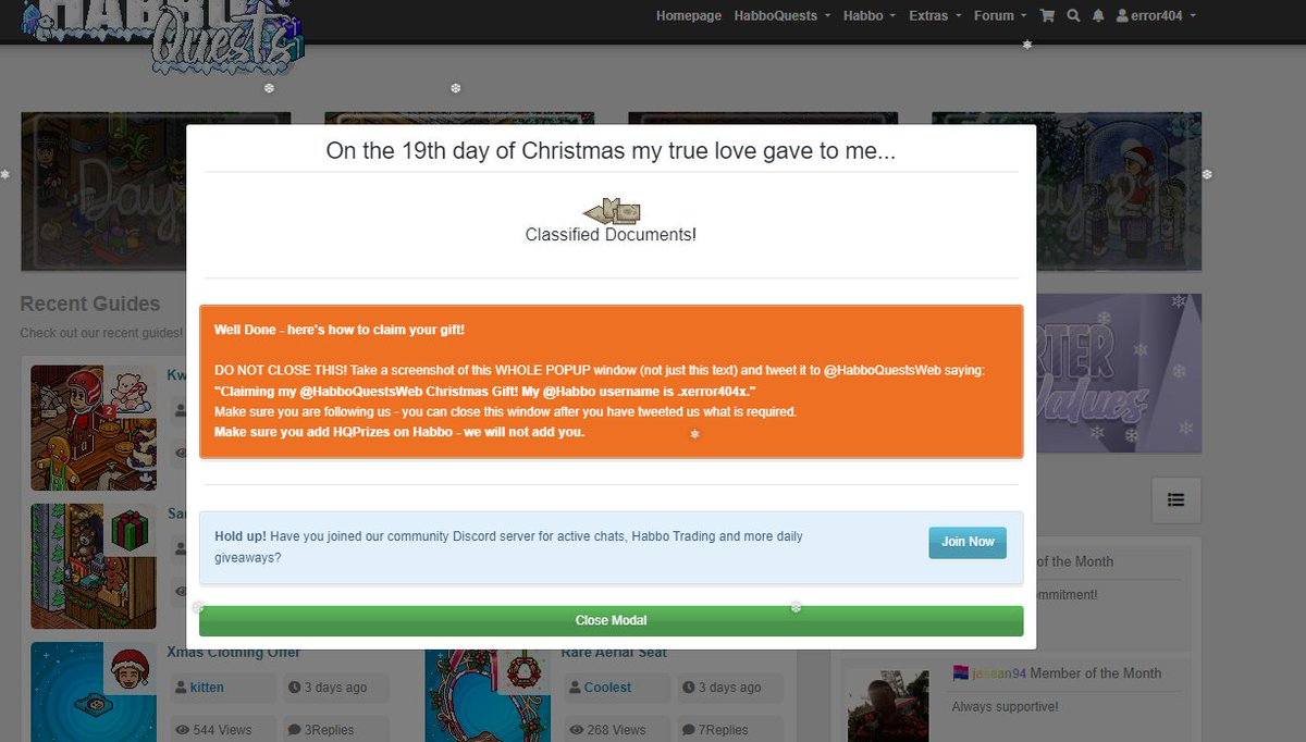_xerror404x_x's tweet image. Claiming my @HabboQuestsWeb Christmas Gift! My @Habbo username is .xerror404x.